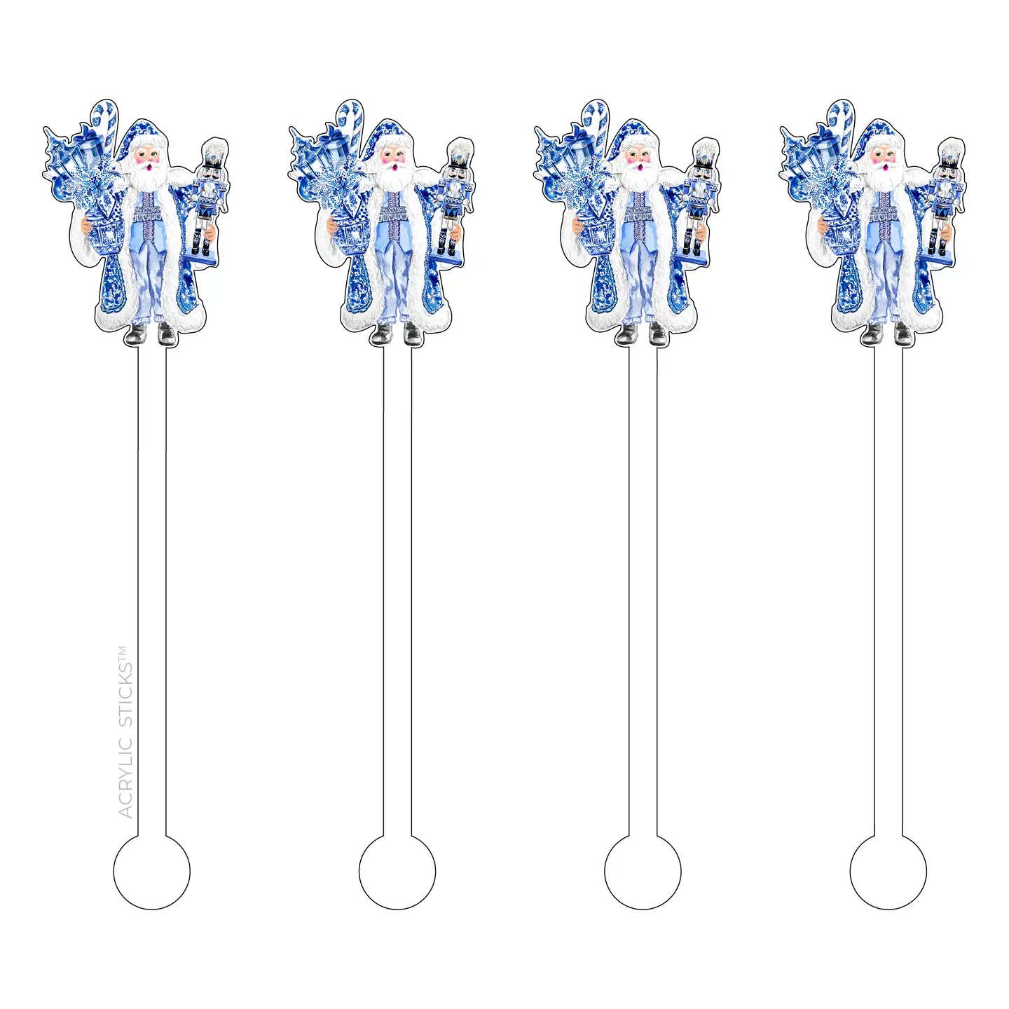 Blue & White Chinoiserie Santa Acrylic Stir Sticks