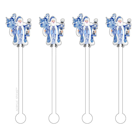 Blue & White Chinoiserie Santa Acrylic Stir Sticks