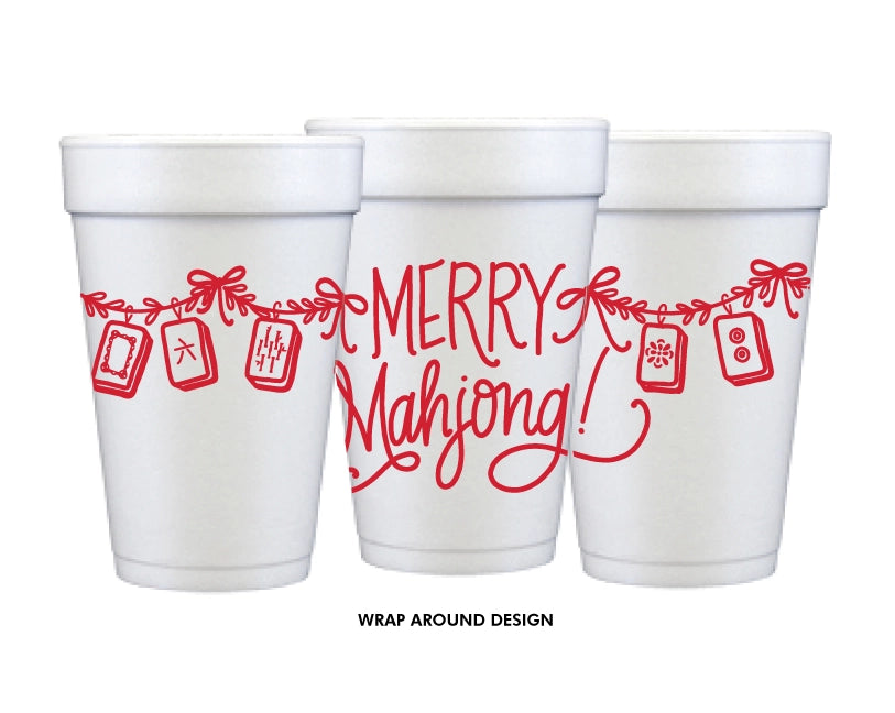 Merry Mahjong Styrofoam Cups - Red