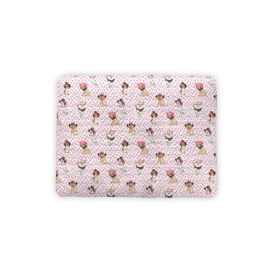 Cowboy Pups Fuchsia Quilted Pet Bed