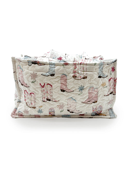 Daisy Boots Patchwork White Quilted Tote