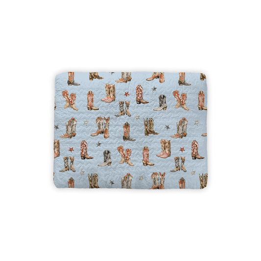 Thunderbird Boots Blue Quilted Pet Bed